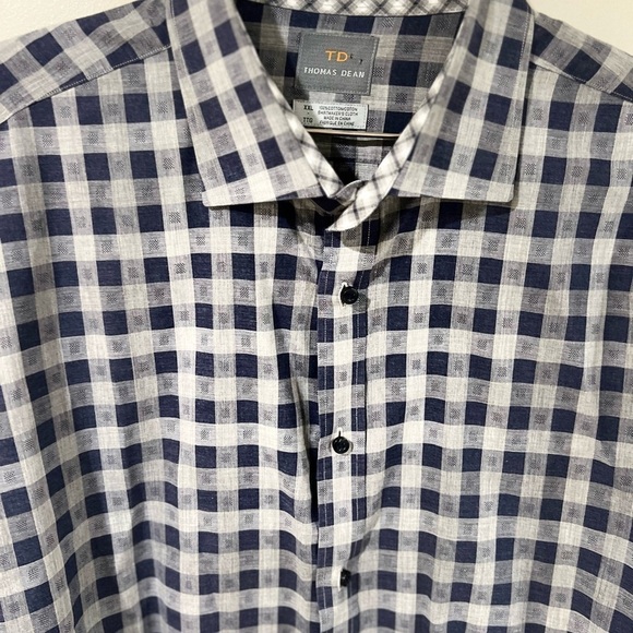 Thomas Dean Men’s XXL TTG Navy Gingham Plaid Dress Shirt Party Shirt Designer - Picture 7 of 8